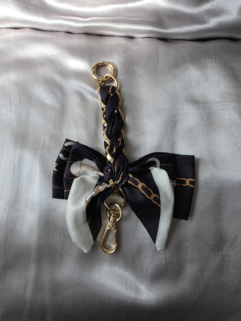 Black & Gold Braided Scarf Keychain Charm - Picture 3 of 3